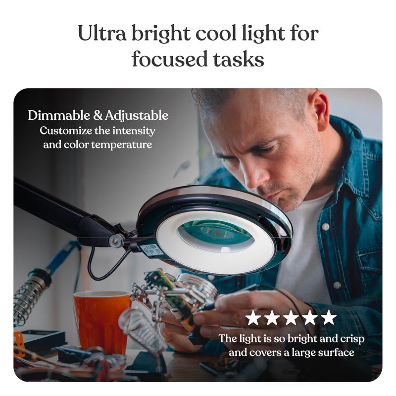 Brightech LightView Pro Magnifying Desk Lamp, 2.25x Light Magnifier with Clamp, Adjustable Magnifying Glass with Light for Crafts, Reading, Close Work - Black - Image 3